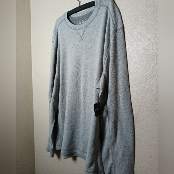 Eddie Bauer Gray Sweatshirt Thermal Crew Long Sleeve Cotton New - Picture 2 of 5